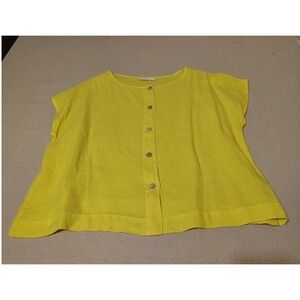 Bryn‎ Walker Yellow Linen Button Front Cap Sleeve Top Size S Made in USA NN